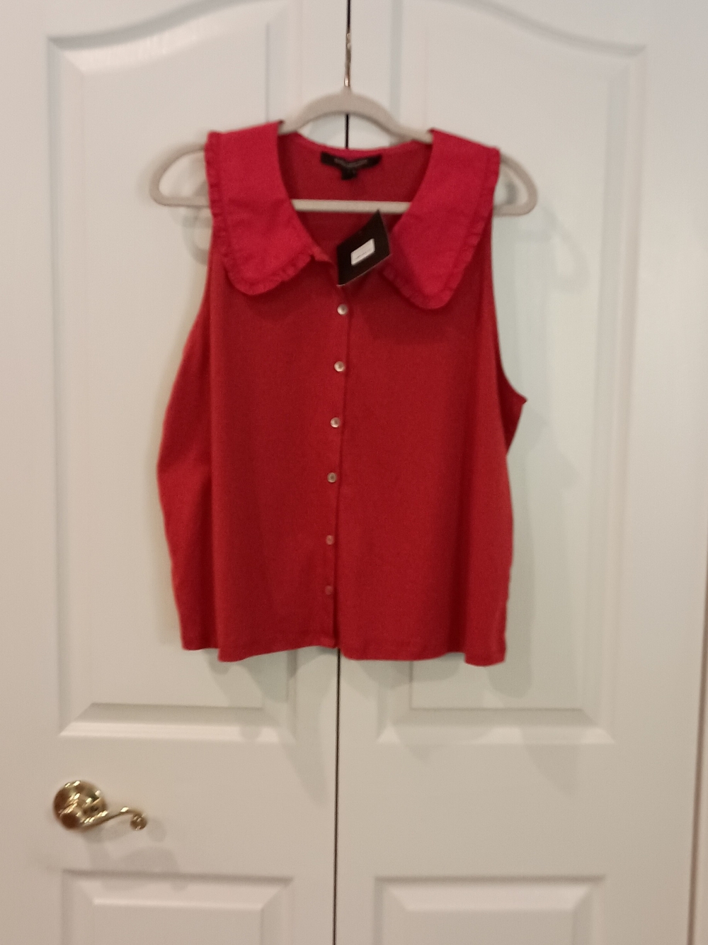 Sleeveless Button-Front Blouse with Peter Pan Collar - Burnt Orange Rust Color